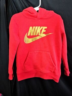 Nike Red Pullover Hoodie with Gold Logo - Kids
